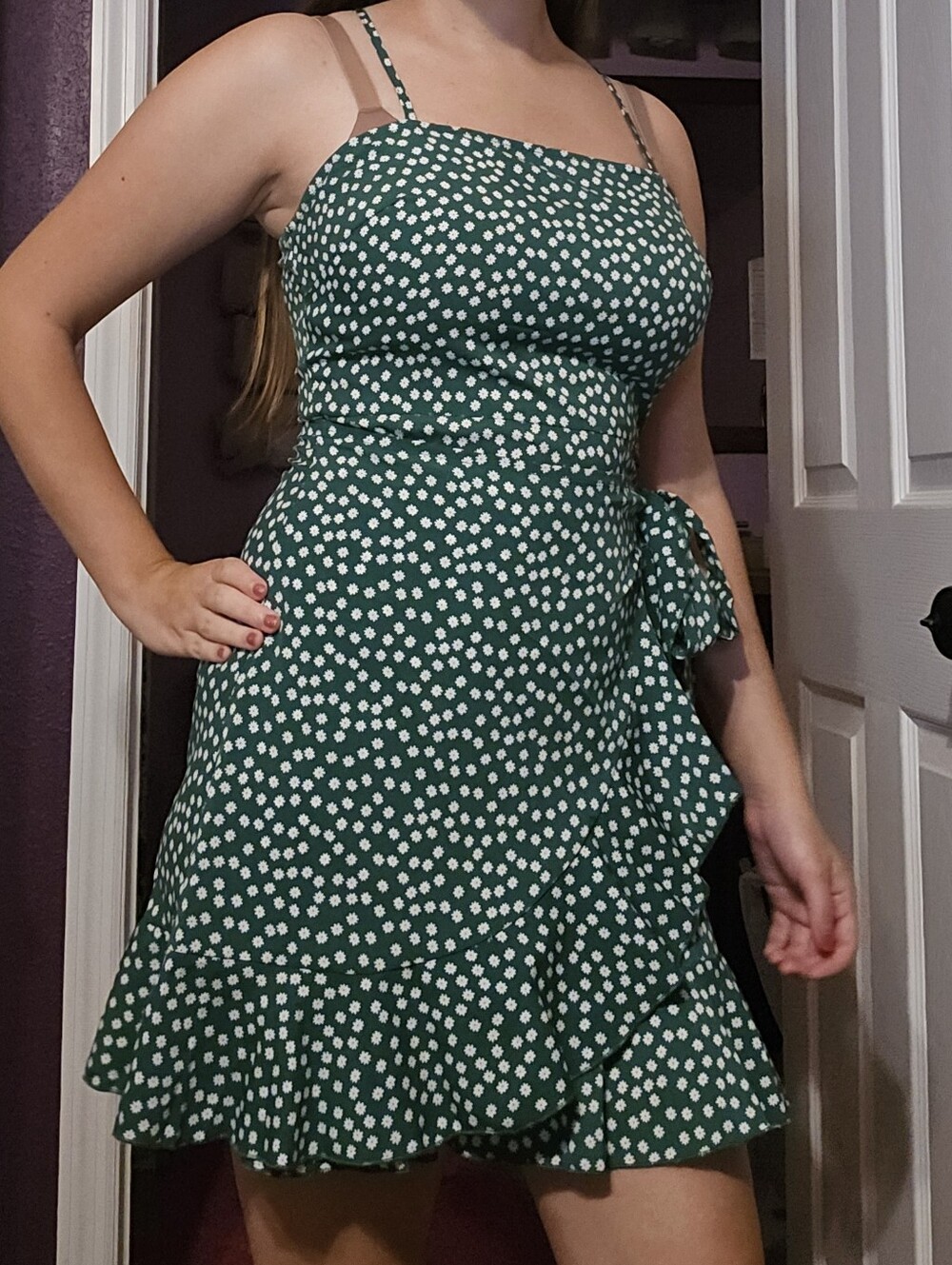 NWT Zaful Size 6 Green Ditzy Floral Tie-Side Ruffle Mini Dress - Picture 3 of 9